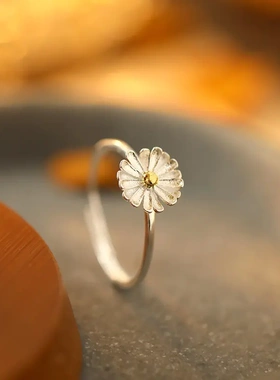 s925银夏日森系小雏菊戒指女文艺清新日系小众新品指环指戒