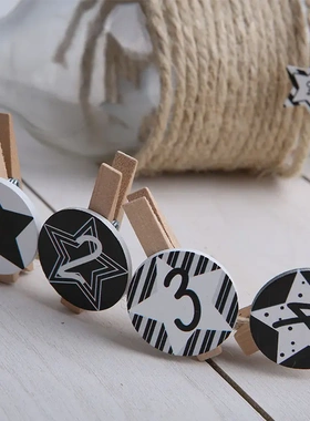 简约创意数字木质工艺品小夹子木制五角星照片小木彩色便签