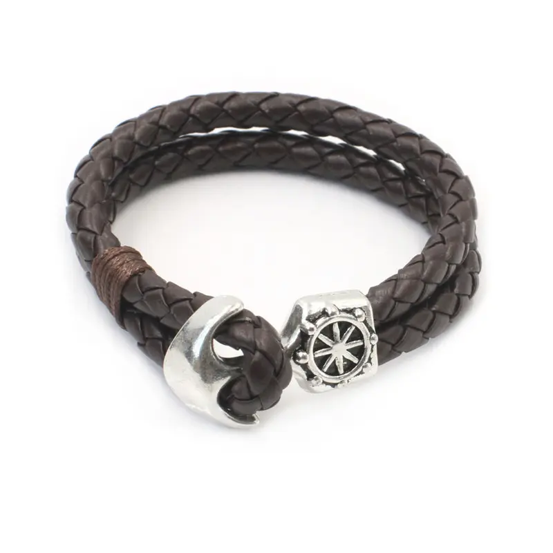 情侣手链饰品欧美牛皮海风船锚男士复古编织手绳女学生配饰