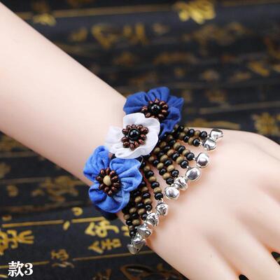 云南民族风蓝染扎布手链大理艺丽江热卖布艺手链手工缝花染朵多款