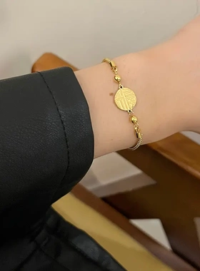 钛钢手链福字牌手链女小众精致手串镀18k金轻奢高级感手饰不掉色