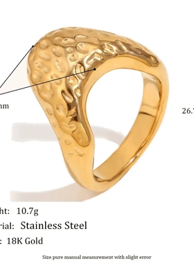欧美ins时尚简约小众设计款创意手饰不锈钢镀18k金复古草莓戒指女