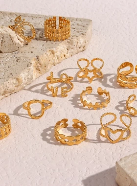 欧美ins时尚热卖镂空指环饰品小众设计感不锈钢编织开口戒指