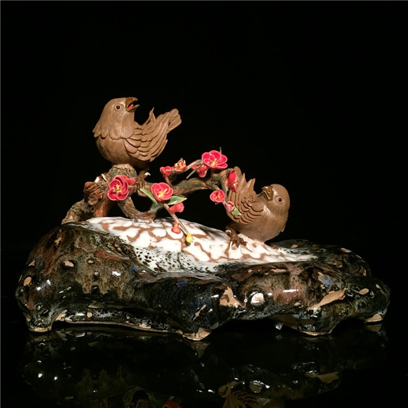 石湾公仔陶瓷喜上眉梢家居客厅博古架电视柜饰品摆件乔迁工艺礼品