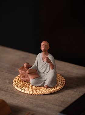 中式历史人物茶圣陆羽雕像塑茶室桌面工艺品陶瓷李白邀月禅意摆件