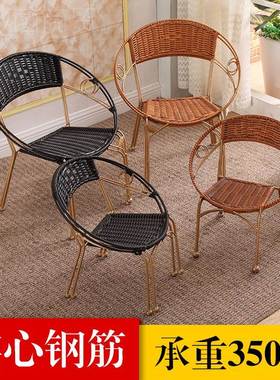 ll藤椅小藤椅靠背椅铁艺编织藤椅喝子户外休闲椅用家茶成椅95119