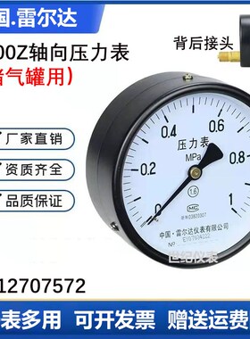 雷尔达牌压力表Y100Z 轴向无边储气罐016MPA水压表气压表Y100ZT