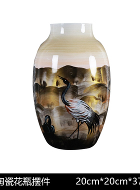 中式古典手绘仙鹤陶瓷花瓶花器酒店餐桌客厅书房玄关家居装饰摆件