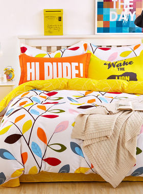 黄色被套180X220cm床上四件套纯棉全棉春秋学生宿舍单人床三件套