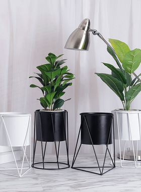 北欧创意简约室内阳台桌面花盆摆件家居装饰品铁艺花架铁皮桶大号