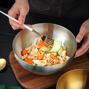 韩式金色沙拉碗不锈钢韩国冷面碗料理碗家用大号水果碗螺蛳粉碗