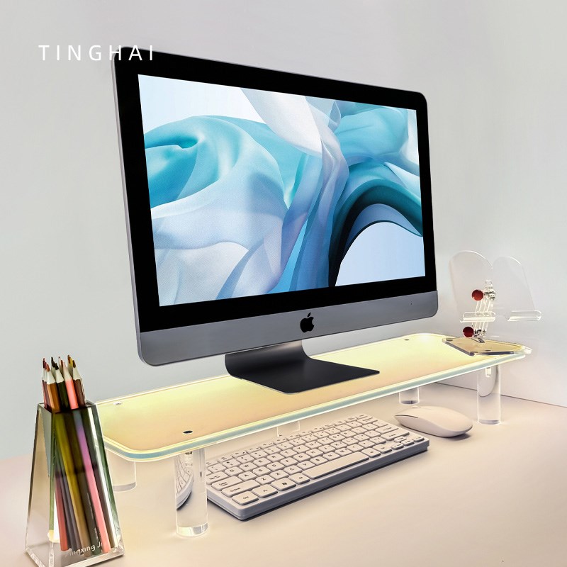 亚克力透明发光电脑增高架显示器支架笔记本托悬空桌面收纳支撑架