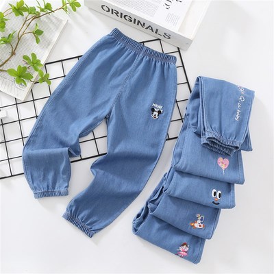 儿童防蚊长裤2022夏季新款中小童男童女童休闲弹力天丝牛仔裤薄款