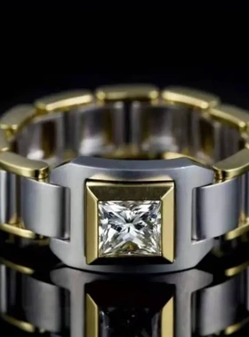 wish热卖镀双色镶嵌锆石戒指欧美男士订婚婚礼手饰品