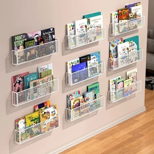 墙上书架挂墙面过道门后置物架壁挂式免打孔靠贴墙少儿展示架