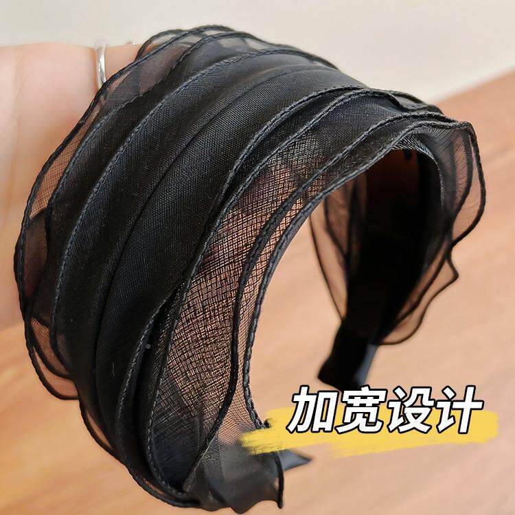 黑色宽边发箍女网红新欧根发宽遮A617盖白纱发带齿防卡滑加头箍头