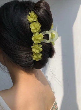 绿色铃兰花抓夹森系田园风小清新花朵夹外出高级感发夹女发饰
