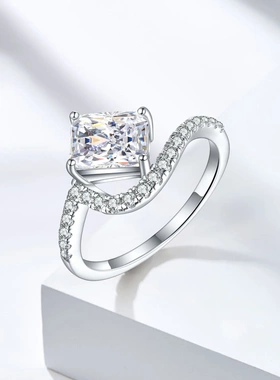 925纯银火焰冰花切方钻戒指女小众高级感豪华1.5t彩宝高碳钻女戒