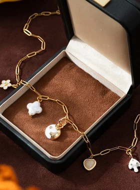 自由吊坠项链女爱心珍珠花朵蘑菇吊坠配件电镀18k金