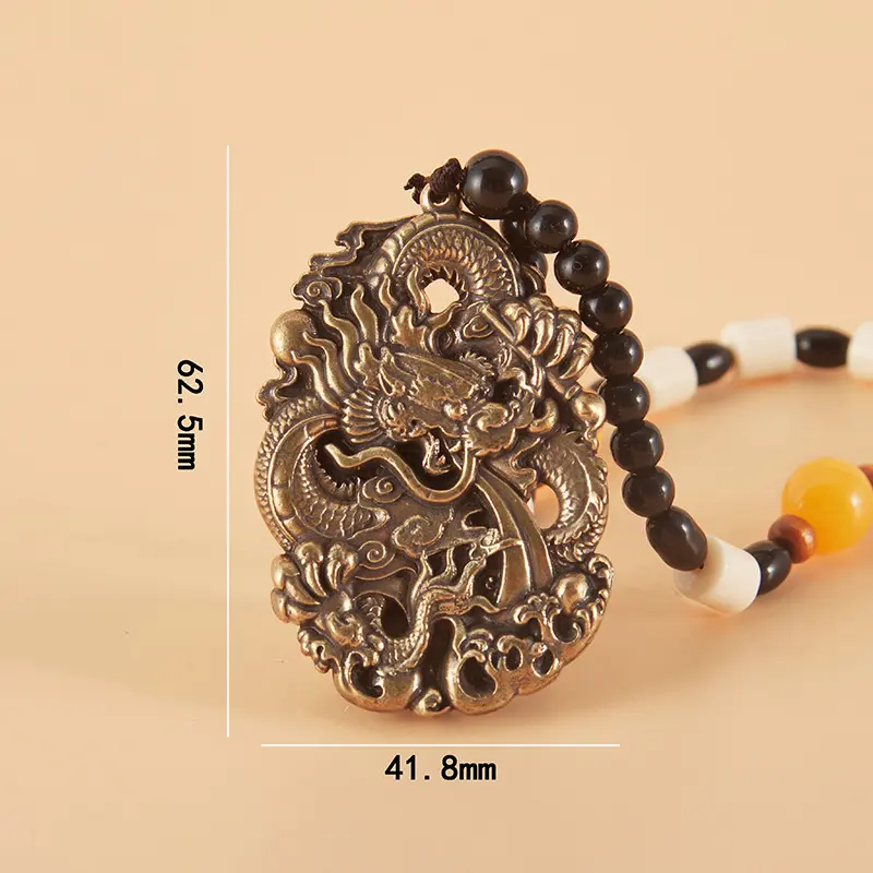 黄铜做旧龙牌摆件个性手把件车载挂件桌面摆件送礼中式精品小摆件