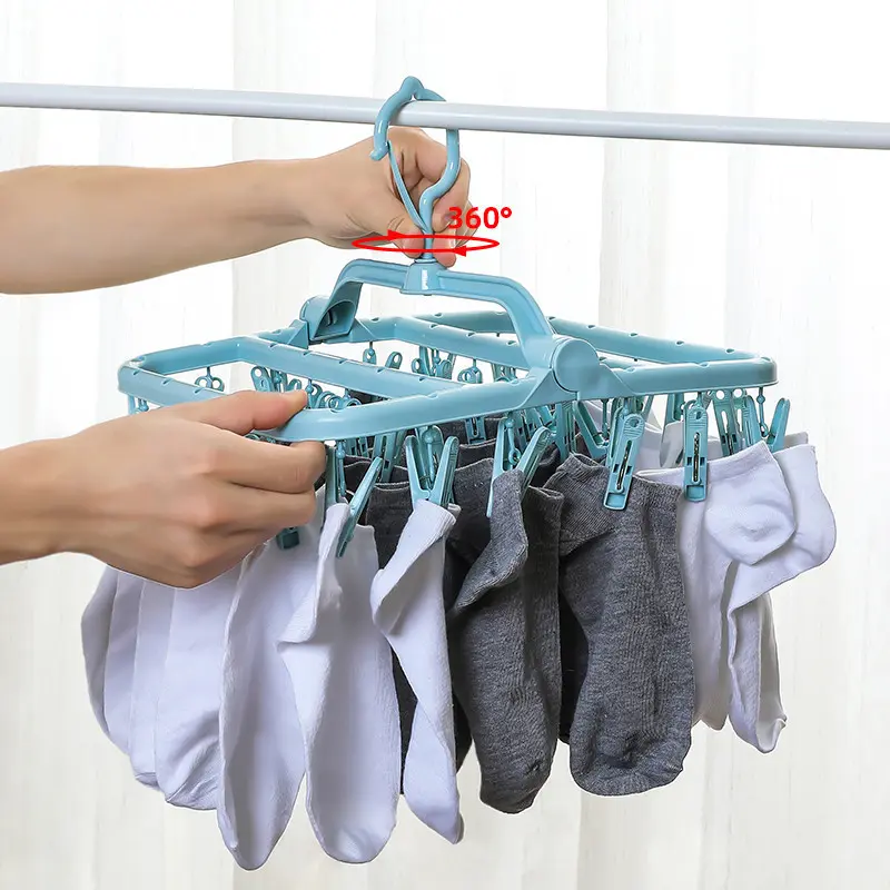 八角晒短裤袜子的架子园盘衣架宿舍用 圆形 家用 折叠学生带夹子
