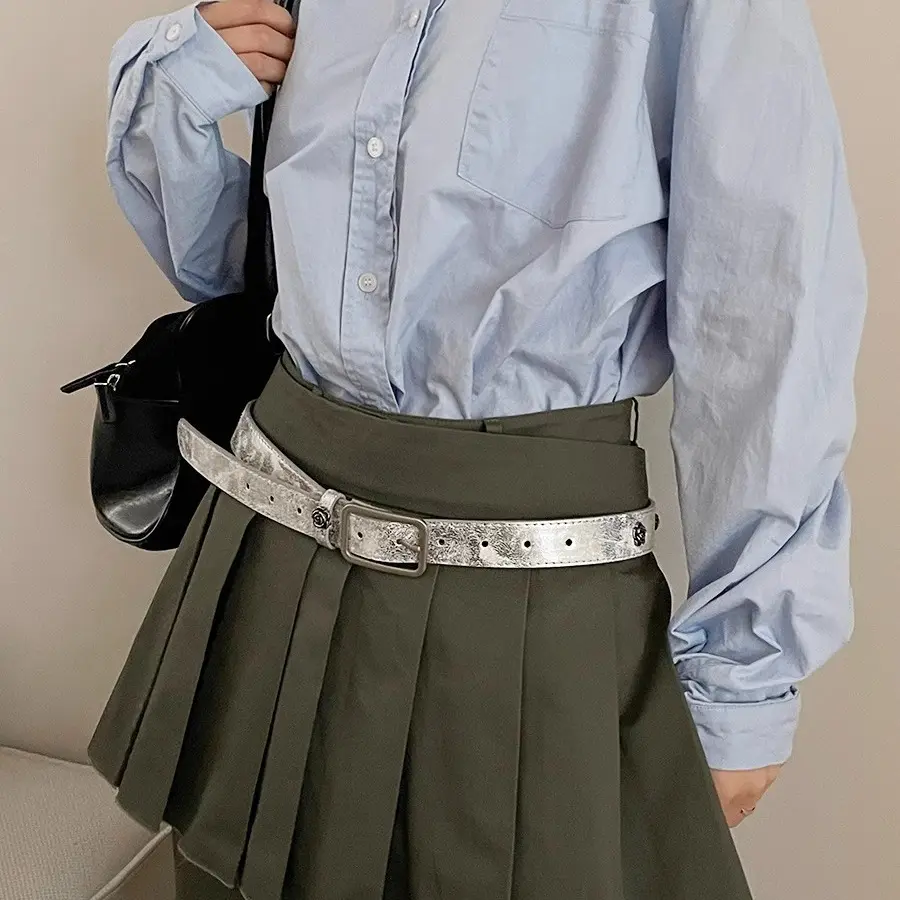 复古质感花朵银色女配裙子牛仔裤个性小众设计感休闲百搭