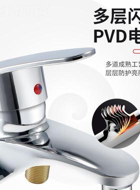 冷面盆头双联热龙头双孔水单把双控混水龙卫生间洗手盆台YCR盆二