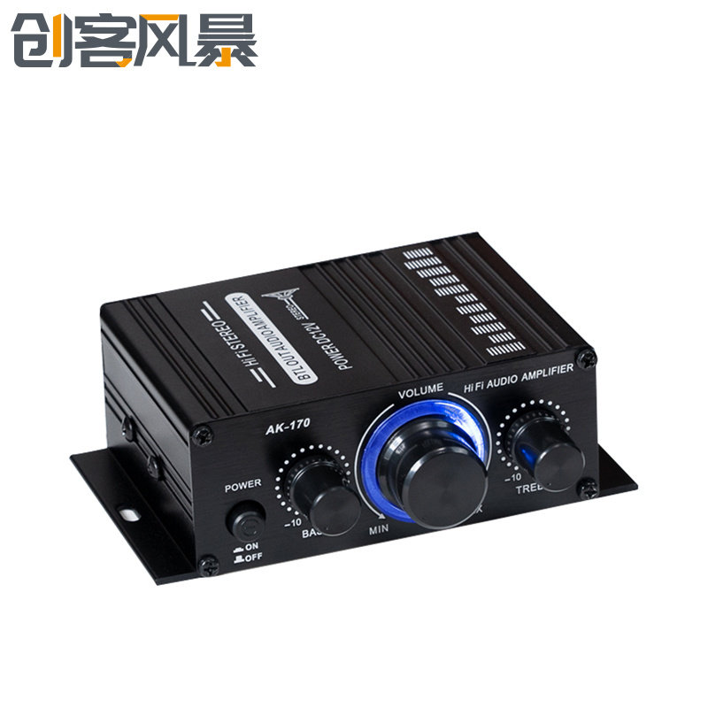 AK-170 迷你小型纯功放家用电脑音响 2.0声道高保真功放机DC12V