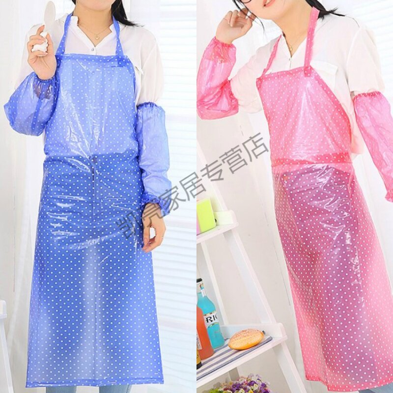 防水防油围裙PVC尼龙透明点点围腰男女塑胶袖套围裙套装厨房家居