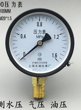 上海天湖Y100锅炉压力表016MPA气压表水压表真空负压表010