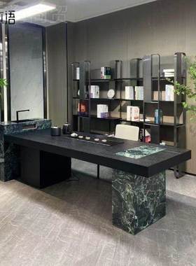 意式简JHR岩板岛师台茶槽桌带水现代简约2极025设计新中式泡茶台