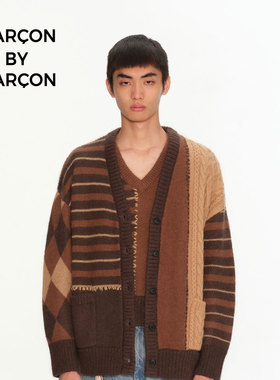 GARCON BY GARCON复古几何嵌花拼接马海毛经典手工饰针织开衫