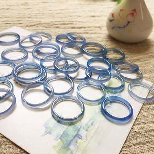 天然蓝玉髓玛瑙极细戒指尾戒简单素圈女款对戒情侣百搭时尚指环男