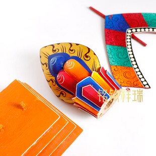 尼泊尔木制彩绘护法朵玛/藏传民族风家用新款食子酥油花 复古工艺