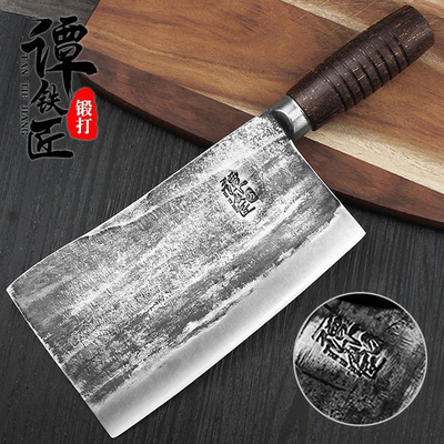 纯手工锻打菜刀谭铁匠老式厨师家用斩切两用刀剁骨刀砍鸡鸭刀