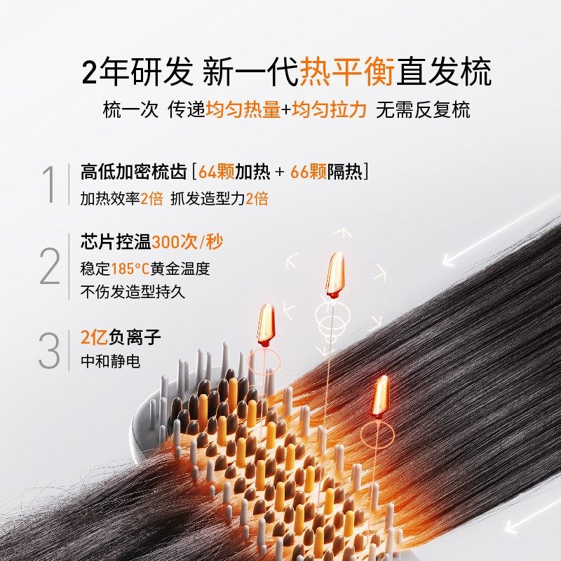 【Papi酱推荐-无线版】缕呈热平衡直发梳负离子不伤发蓬松高颅顶