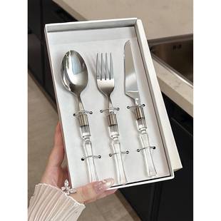西餐餐具全套高颜值刀叉勺三件套 轻奢高档不锈钢牛排餐盘刀叉套装
