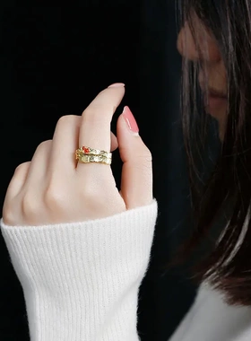 s925银纹理不规则面蓝色锆石戒指韩版ins设计手饰一件