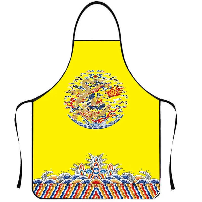 2025新年家用围裙龙年家务厨房防污围裙袖厨房罩衣网红黄袍加身