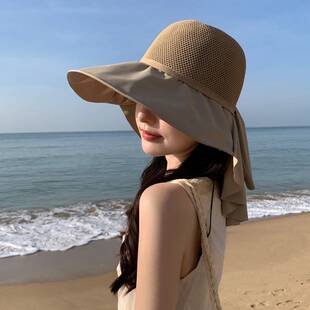 夏季防晒遮阳帽子女款镂空大帽檐太阳帽韩版夏天户外出游遮脸护颈