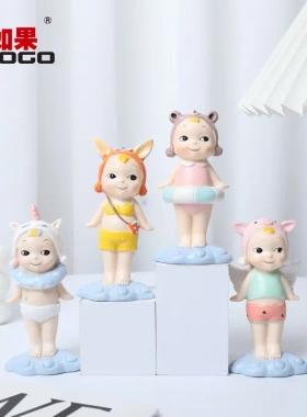 如果家居少儿房卧室桌面卡通树脂小摆件创意款热气球动物兔子摆件