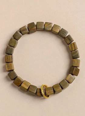 天然绿檀木手串女生方糖檀香串复古民族风藏式盘玩文艺范气质手链