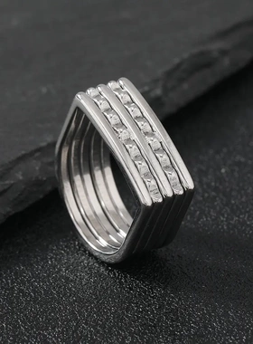 供应 简约大气不锈钢饰品 五层锯齿多边形u形钛钢戒指环