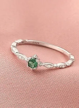 祖母绿宝石戒指设计感高级时尚个性复古冷淡风食指环