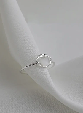 中寓意祥云长命锁戒指女开口石如意福平安锁指环in手饰