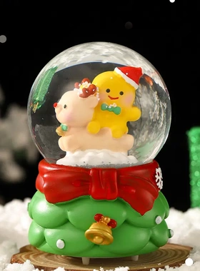 创意卡通圣诞礼物节日氛围场景装饰摆件圣诞老人水晶球发光圣诞树