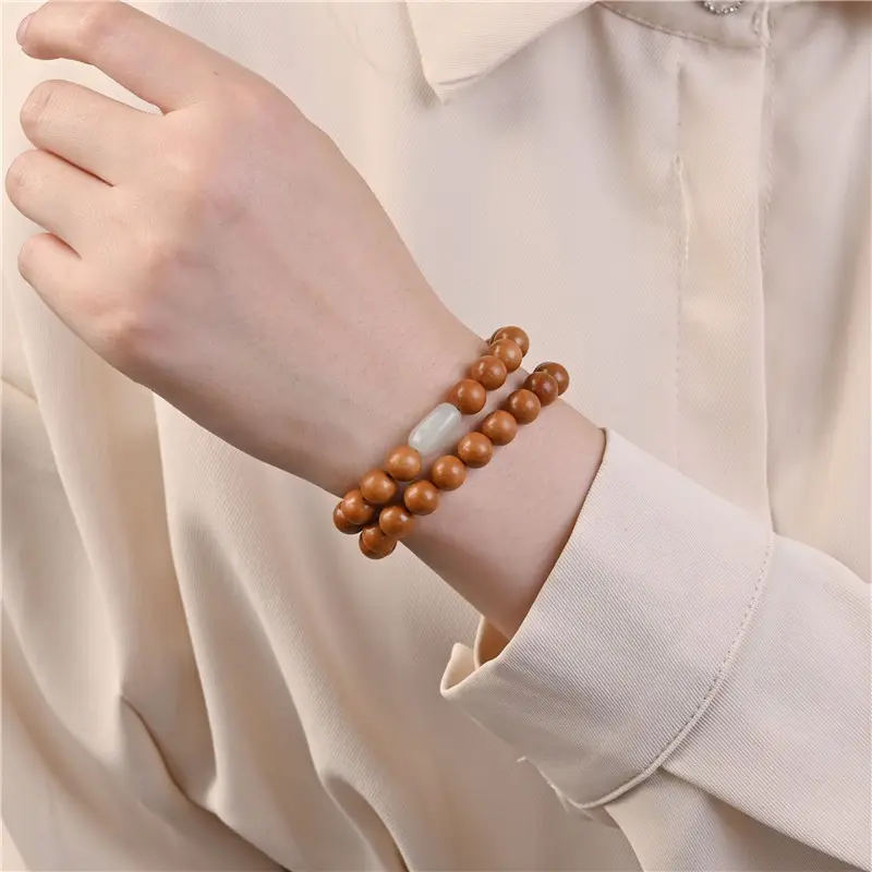 老桃木佛珠复古双圈手串玉石转运珠男女款檀香木质盘文玩手链情侣