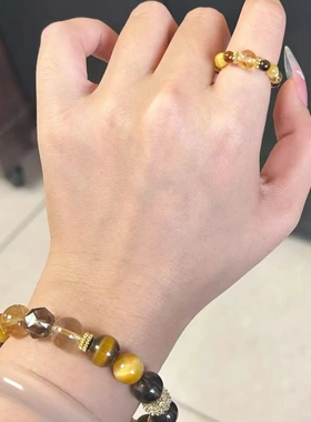 金霸大综合水晶戒指天然金虎眼石金霸宝宝仿黄水晶黄虎眼设计手链