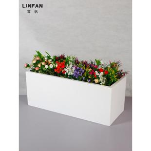 室外玻璃钢花盆庭院花池白色大号花坛长方形花槽露台户外花箱定制