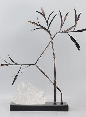 新中式禅意铁艺竹子酒店玄关摆件书房茶室客厅茶几室内软装饰品